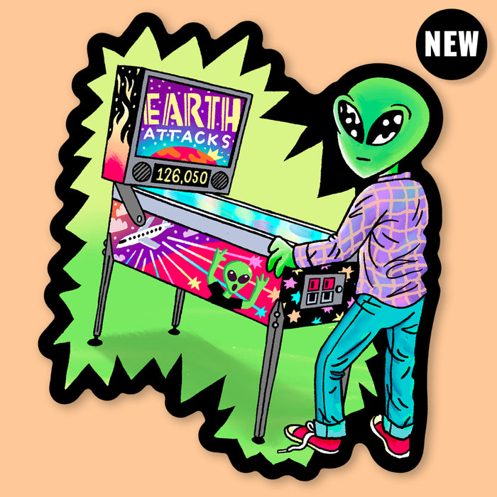 Pinball Alien Sticker